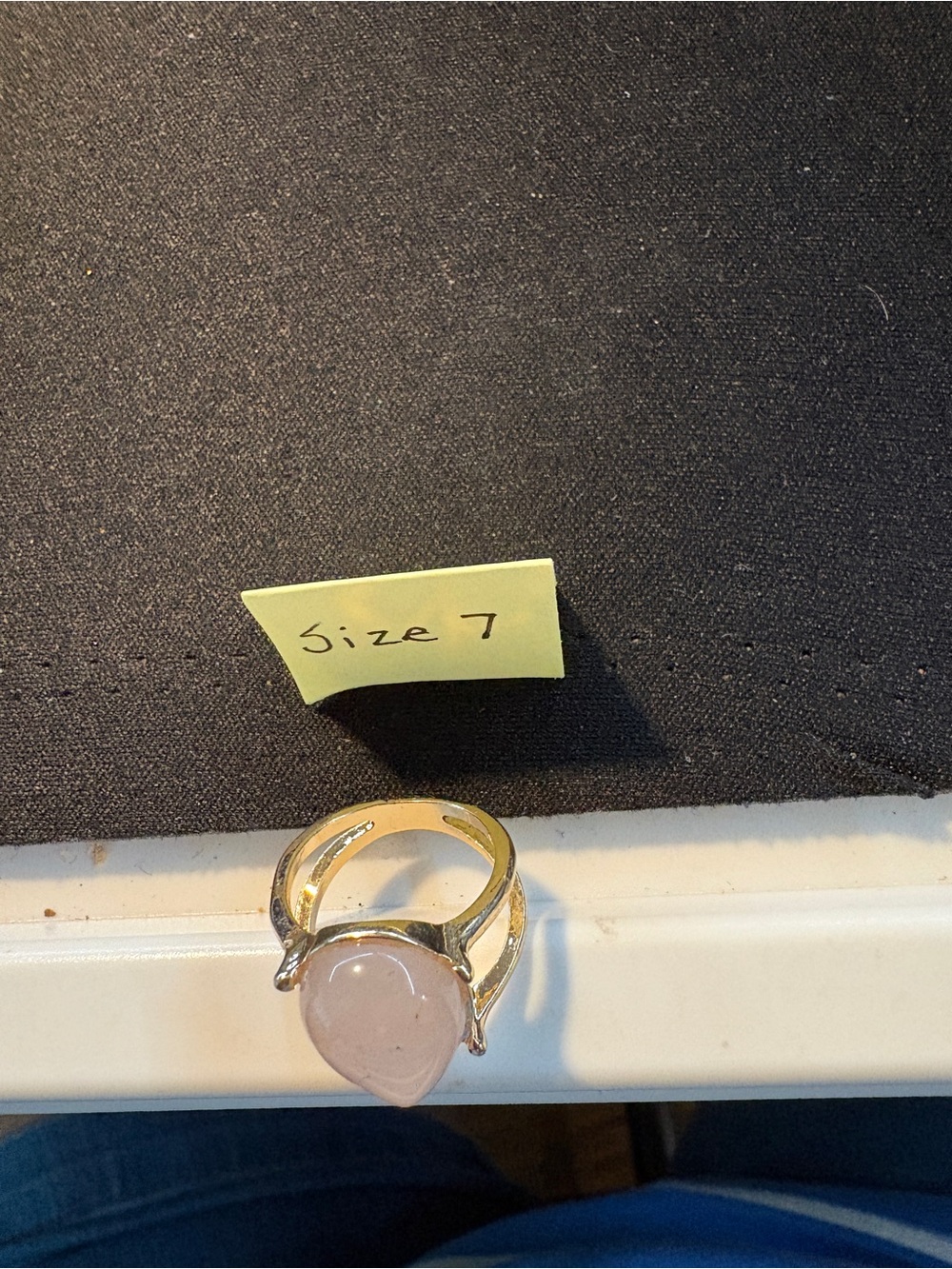 Gold-Tone Rose Quartz Teardrop Ring - Size 7 - Picture 3 of 3
